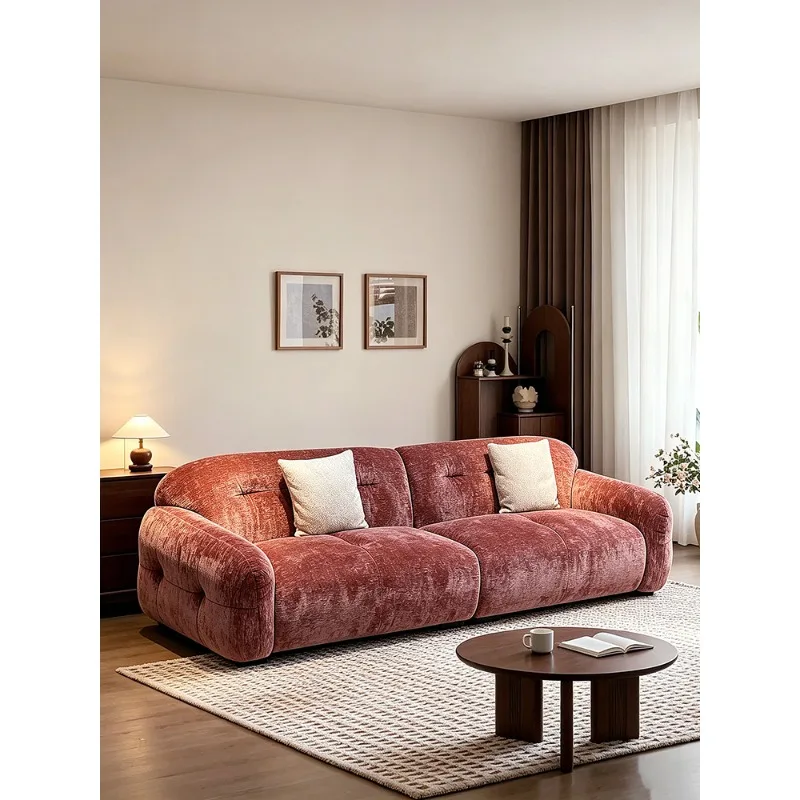 

Medieval fabric sofa, living room household small apartment retro backrest soft bag straight sofa