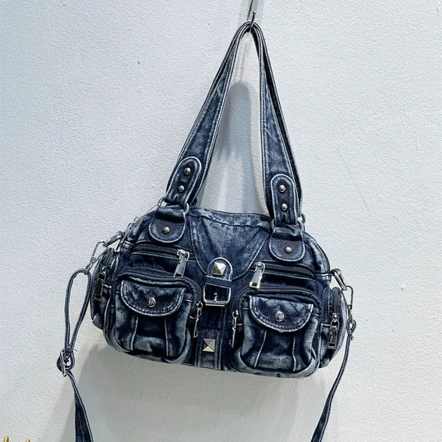 Dżinsowa torba damska z wieloma kieszeniami Vintage niebieska torebka dżinsowa i torebki Portfel na ramię typu crossbody o dużej pojemności