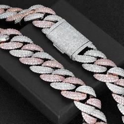 Luxury Hip Hop Rose Gold Iced Out CZ Diamond Necklace Big Size 22MM 3 Rows Custom Cuban Link Chain Necklace Jewelry