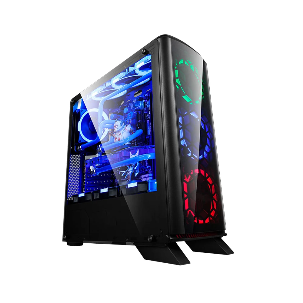 Hot-selling tempered glass water-cooled mid-tower mainframe case Atx Psu RGB fan gaming desktop computer case