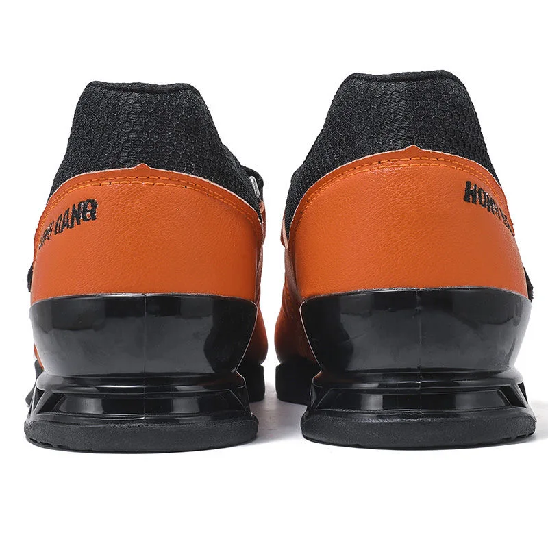 Chaussures de sport orange pour hommes et femmes, baskets unisexes en cuir à nervures dures, chaussures de squat pour couples, entraînement de poids, nouveau, 2024