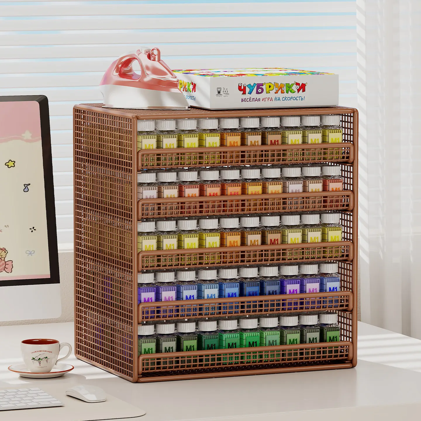HYS multi-layer grid drawer type bean storage shelf desktop handmade paint compartment storage box figure zero classification