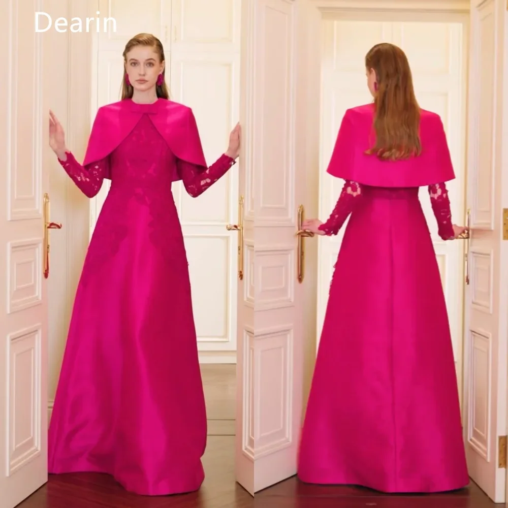 

Customize Formal Gown Evening Saudi Arabia Dearin Jewel A-line Floor Length Skirts Lace Bespoke Occasion Dresses Prom Dress