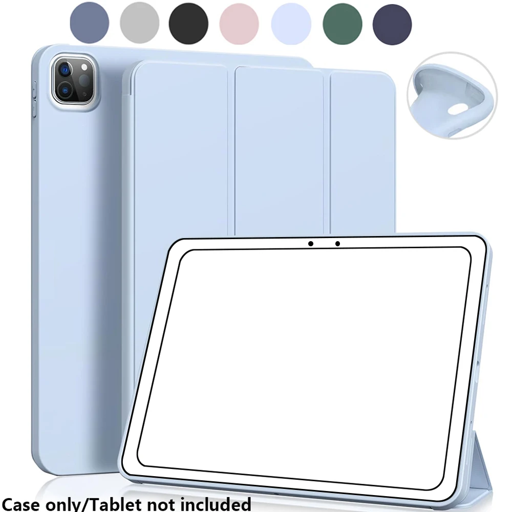 

Чехол для iPad 5-го/6-го/7-го/8-го/9-го/10-го/11-го поколения A16, Air 1-7/Mini 6 7/Pro 11 12.9, с тройной подставкой, умный чехол-книжка с мягкой задней панелью из TPU.