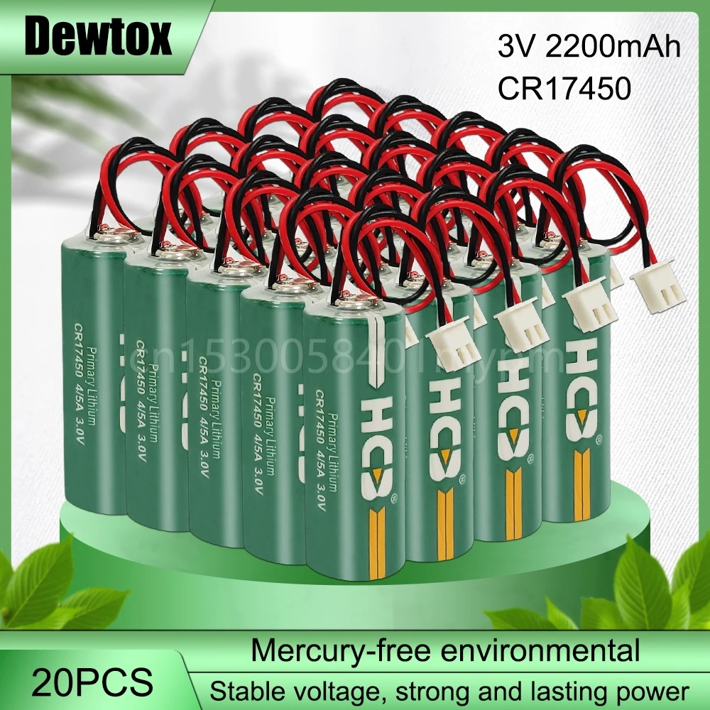 

20PCS 4/5A CR17450 3V 2300mAh Lithium Manganese Battery Water Meter Flow Meter PLC Battery With White plug