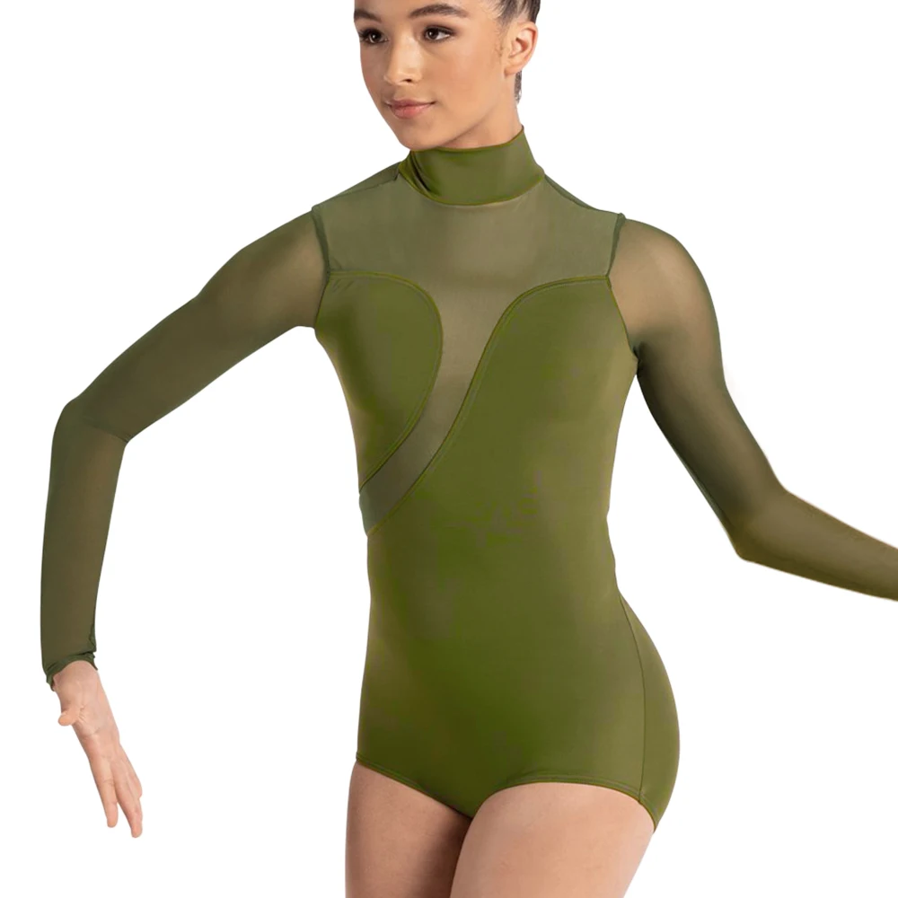 Splice Leotards for Girl Women Half Hight Neck Long Sleeves Modren Lyrical Dance Costume Contemporary Ballet Stage Dance Oufits