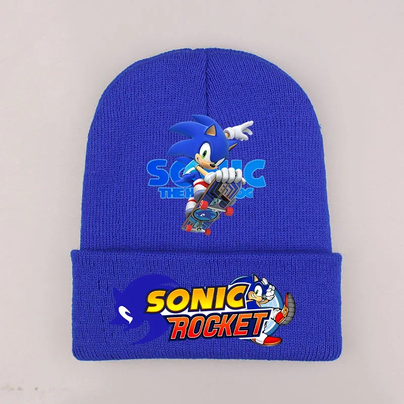 

New Sonics Boy Woolen Hats Knitted Hat Cartoon Anime Figure Beanies Cap Winter Children Street Outdoor Hot Knitted Cap Xmas Gift