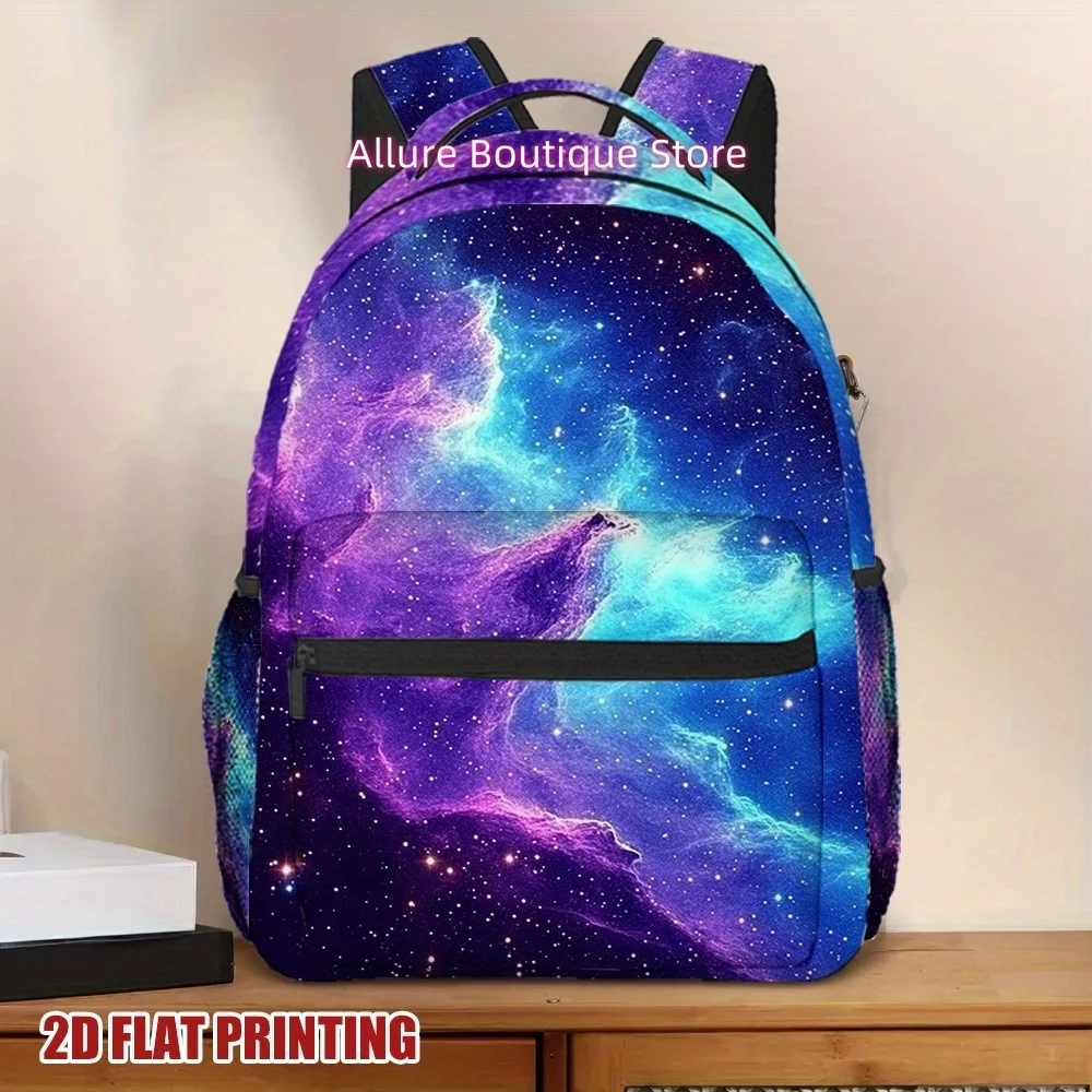 1pc '/' Cosmic Nebula Backpack - Lightweight Durable Bookbag with & Print, Space-Themed Laptop Carrier for, Travel, - Zipper Clo