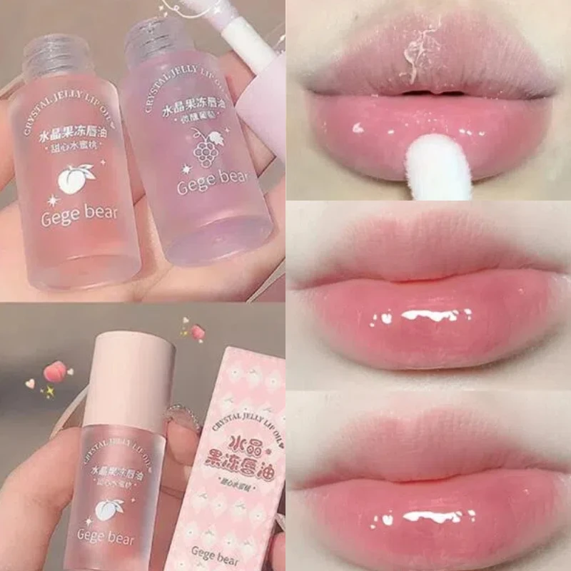 Crystal Jelly Lip Oil Hydrating Plumping Lip Coat สําหรับลิปสติก Lip GLOSS Tinted CLEAR Lip Plumper Serum Lip Care ผลไม้ Lip Balm