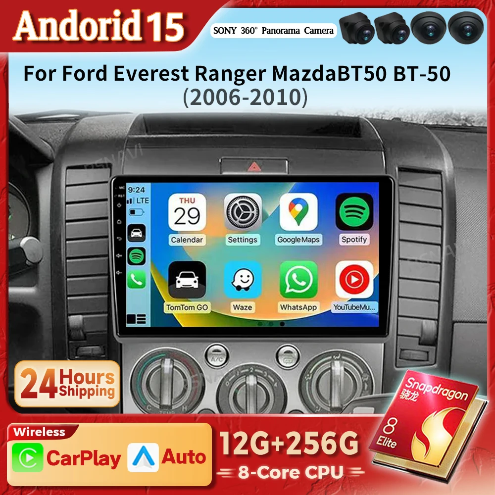 

Автомобильное радио Android 15 Carplay для Ford Everest Ranger Mazda BT50 BT-50 2006-2010 Мультимедийный плеер GPS Стерео Snapdragon