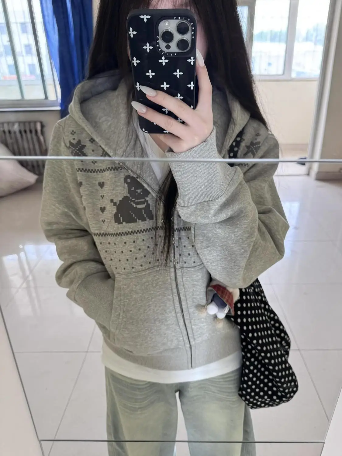 

Женская толстовка с капюшоном в Корейском стиле с милым медведем — толстовка с капюшоном из пенопласта, негабаритная куртка с открытой передней частью Y2K, модное зимнее пальто Ins, повседневная L