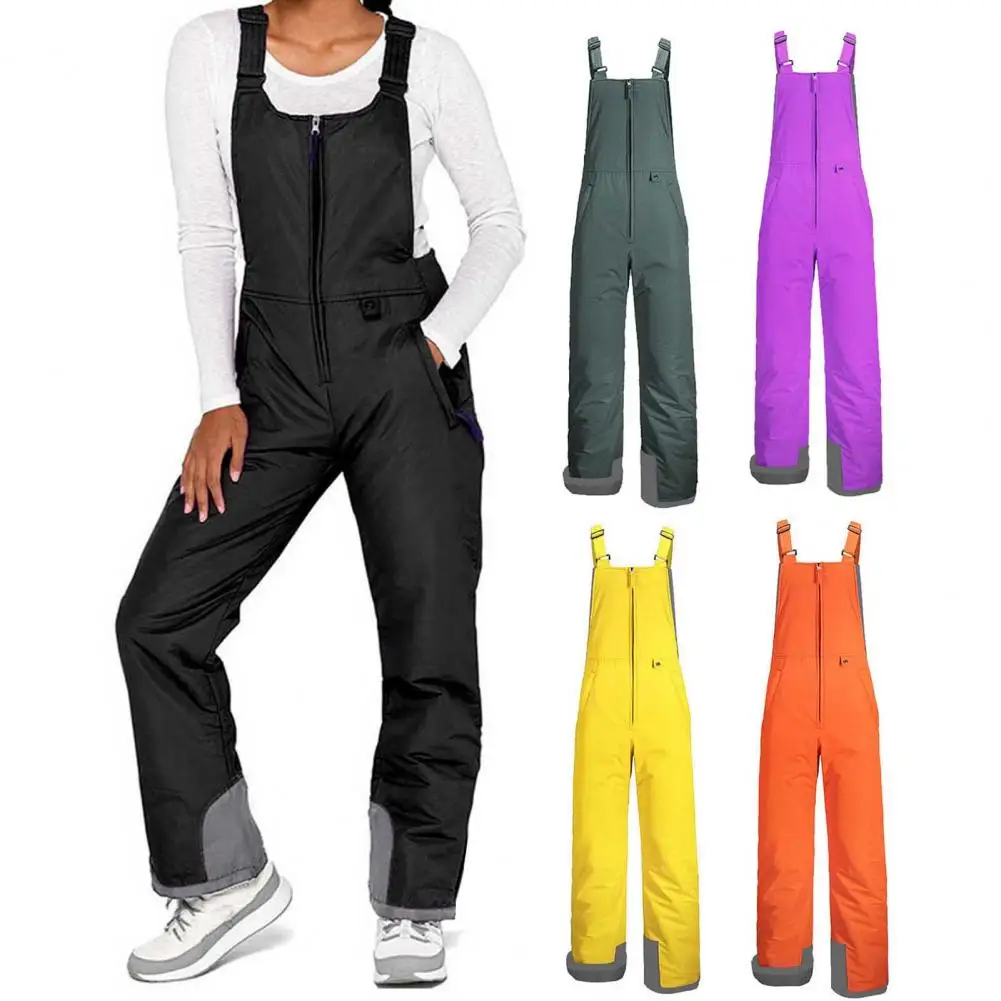 Insulated Ski Pants Unisex Waterproof Ski Bib Overalls with Zip-up Front Closure Windproof Winter Snowboarding Pants Men Women