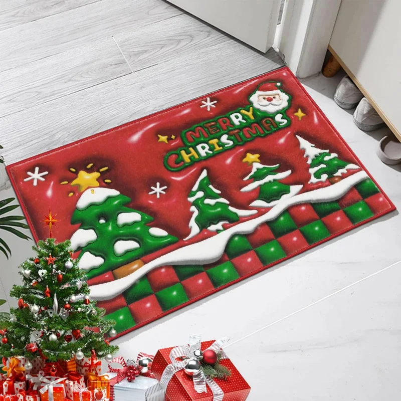 Christmas door mat 61X90cm indoor and outdoor bedroom living room decorative floor mat (red and green)