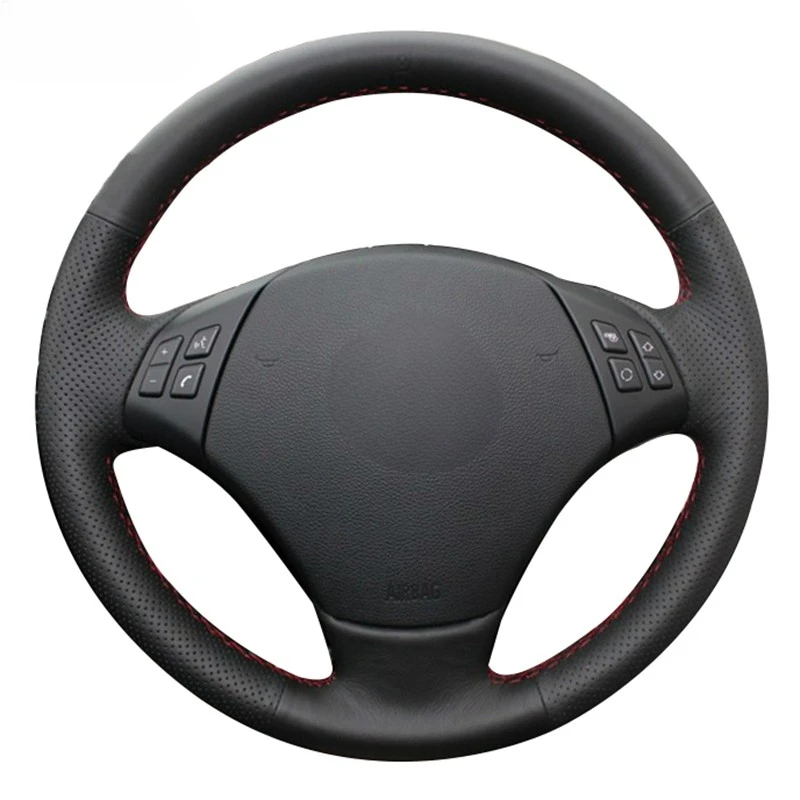 DIY ręcznie szyty czarny pokrowiec na kierownicę ze sztucznej skóry do BMW E90 320 318i 320i 325i 330i 320d X1 328xi 2007
