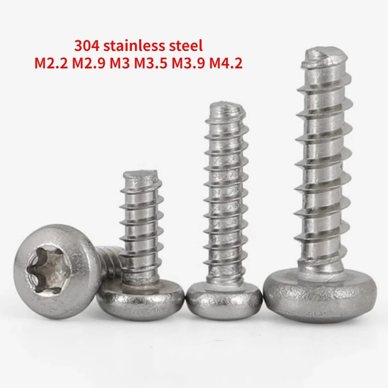 M2.2 M2.9 M3 M3.5 M3.9 M4.2 304 Stainless Steel Pan Head Plum Blossom Flat Tail Self Tapping Screw Thread Length 4mm~25mm