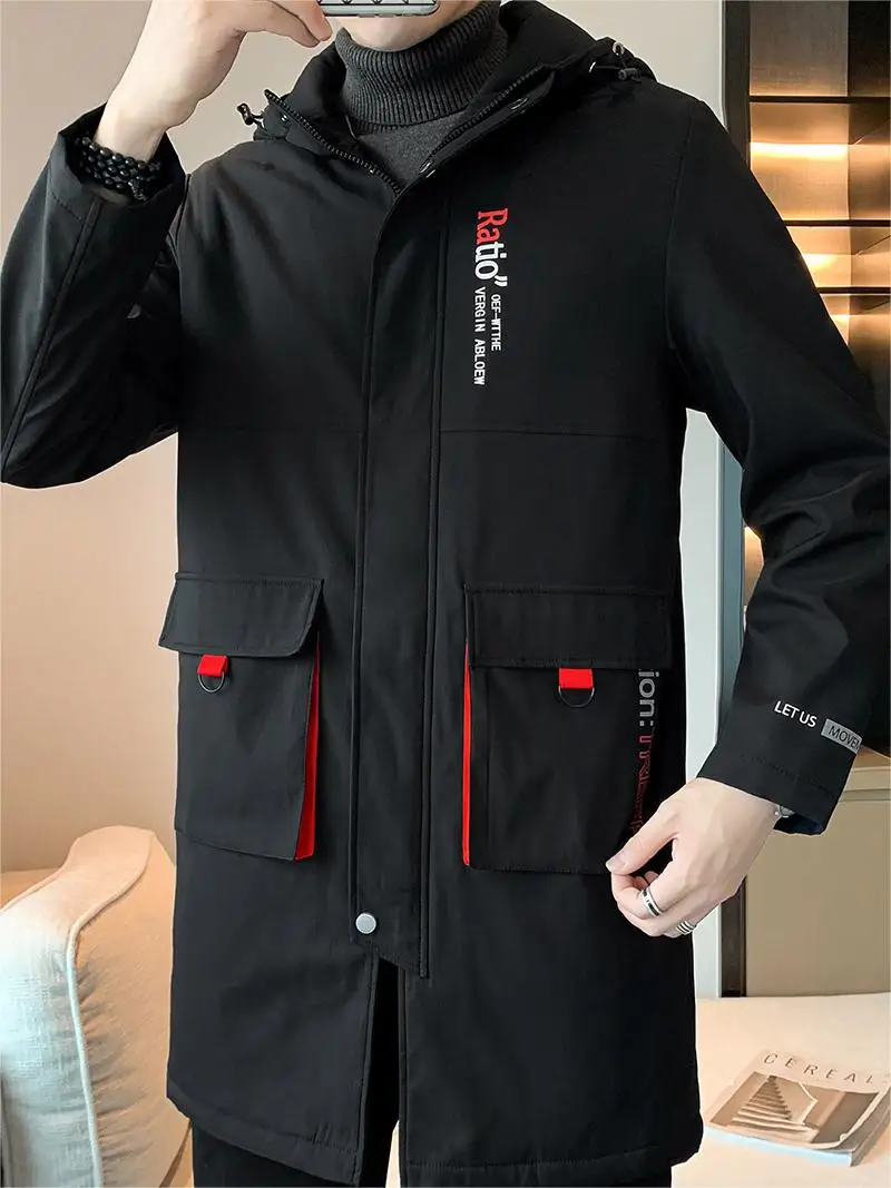 Winter Warm Jacket Men Fleece Liner Hooded Trench Oversized 5XL 6XL 7XL 8XL Plus Size Windbreaker Big Pockets Coat Jackets Male