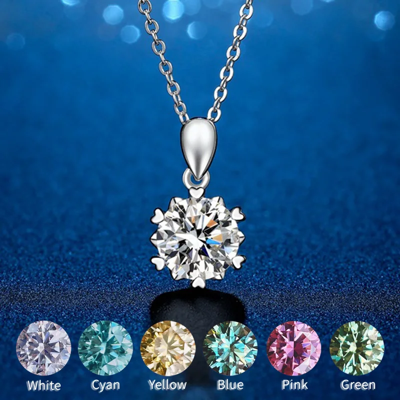 

Big Sale Real Moissanite Necklace Length 40-45CM 1-2CT Blue Green Cyan Yellow Pink Red Diamond Pendant For Women S925 Silver