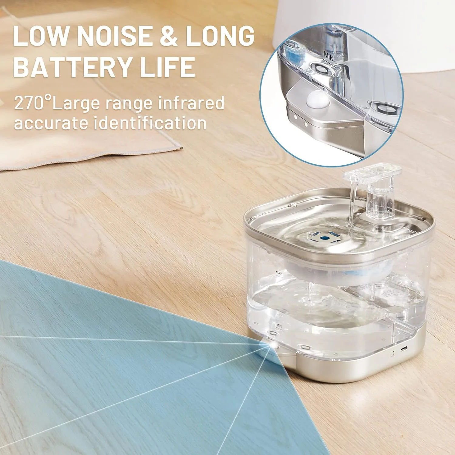 

Wireless Charging 5L Pet Water Dispenser Smart Sensor Automatic Circulation Non-Electric Stainless Steel Drinking Solid Plastic