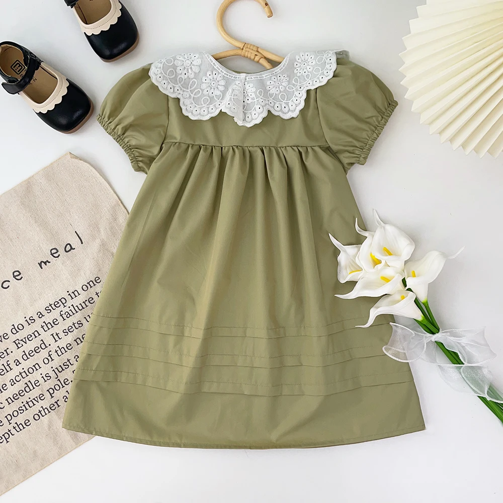 Bear Leader Girls Summer Dress Lace Collar Puff Sleeved Elegant Baby Kids Princess Birthday Dresses Children Clothes Vestidos