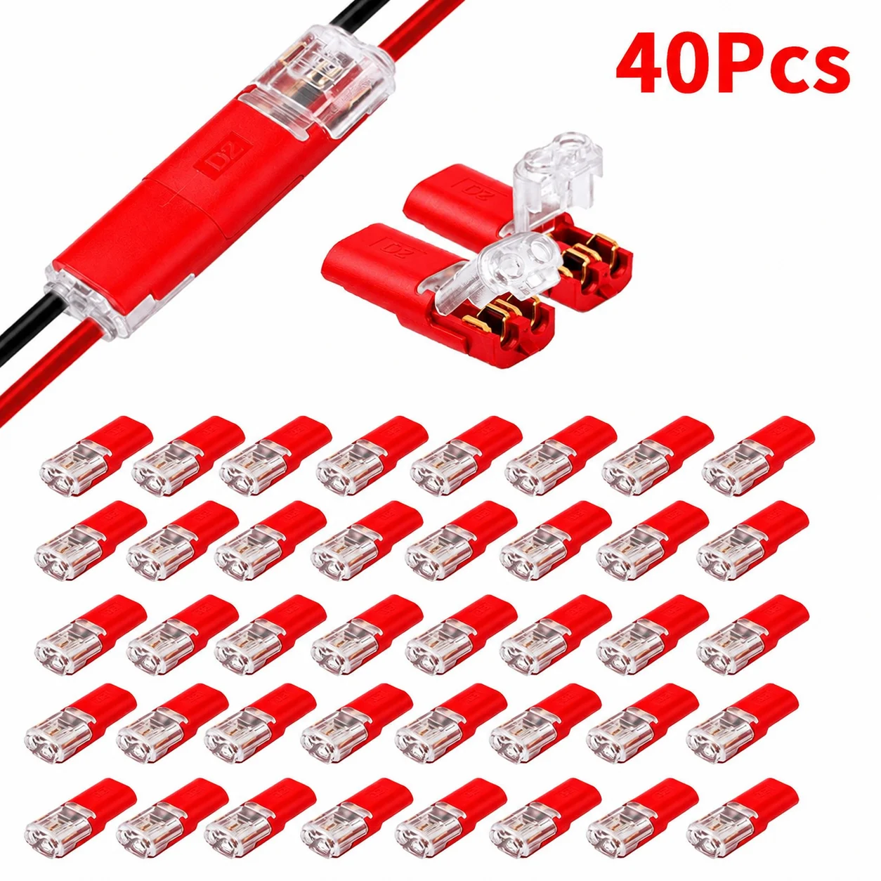 40/150 Stück Elektrische Kabelverbinder 2-polig Ohne Abisolieren Lötfreie Verriegelbare Steckverbinder Inline-Spleißkit 22-18AWG Automotive LED-Verkabelung
