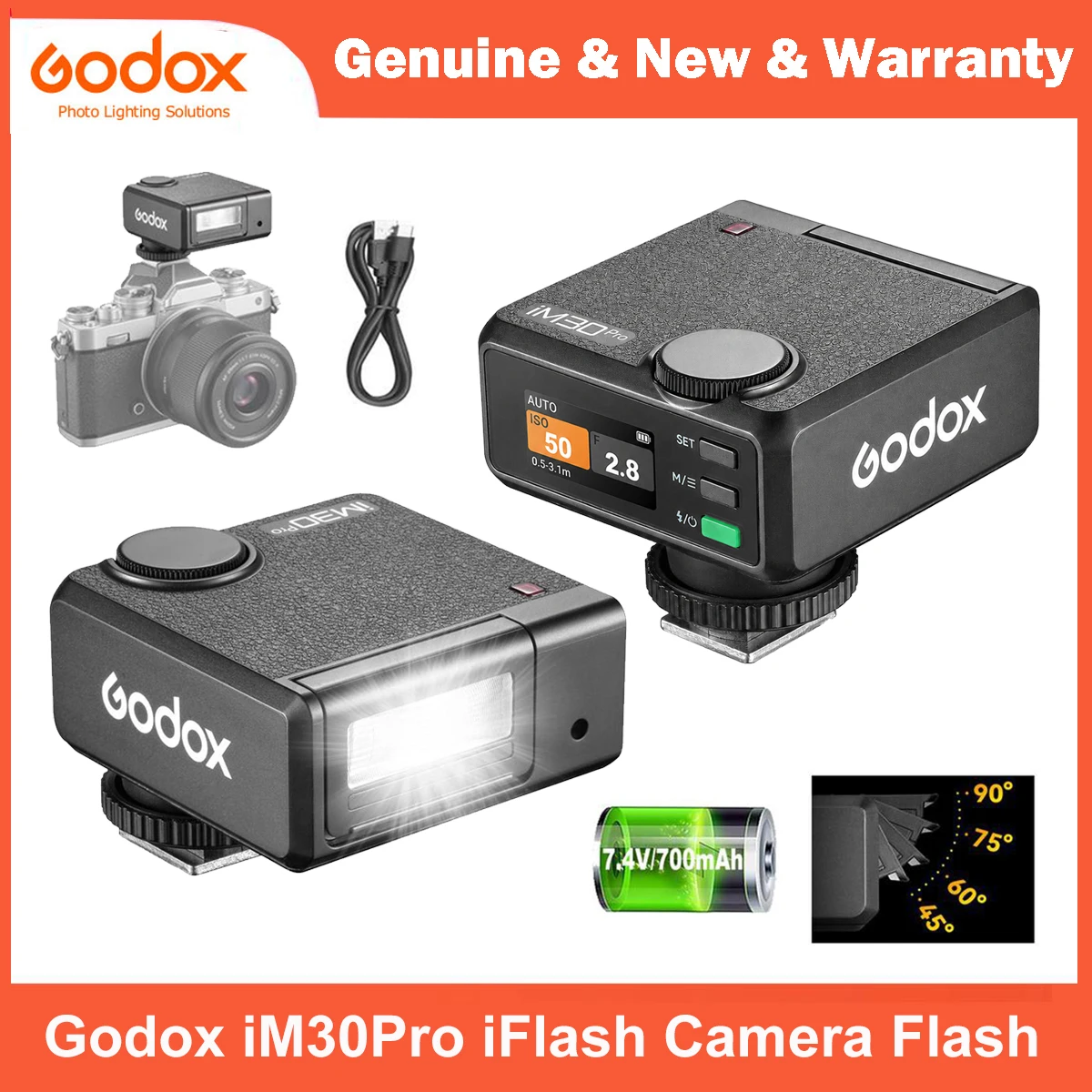 

Godox iM30Pro Mini Camera Flash GN15 Adjustable Tilt Head Auto Manual Mode Pocket Speedlight for DSLR Mirrorless Film Cameras