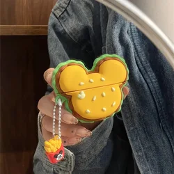 Cute Cartoon Hamburger Headphone Case For AirPods 4 (2024) Airpod Pro 1 2 3 Bluetooth Earbuds Charging Box With Keyring
