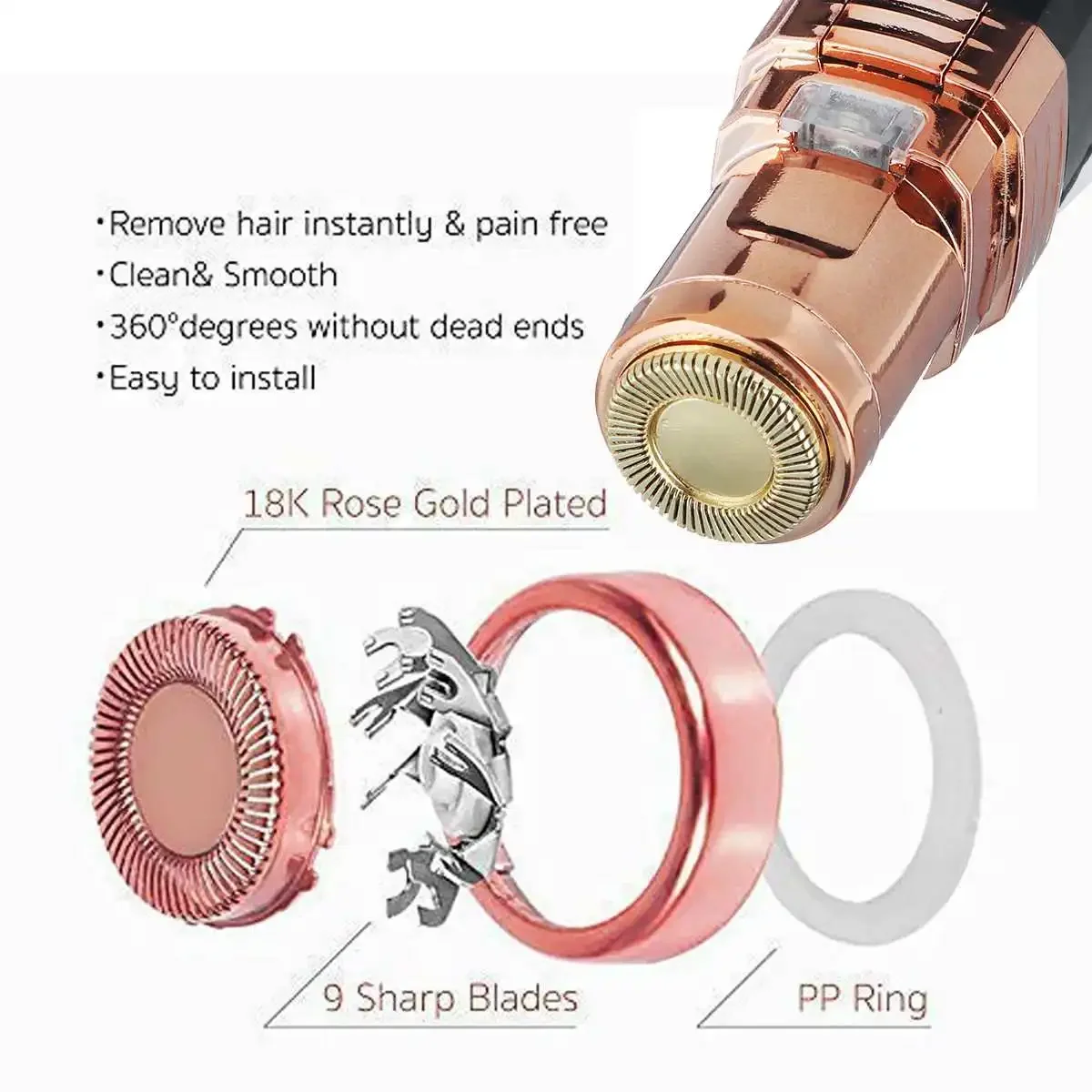 Depiladora eléctrica recargable por USB para mujeres, recortador de cejas faciales, removedor de vello, afeitadoras de luz LED, herramienta de eliminación de cara y cuerpo, 2 en 1