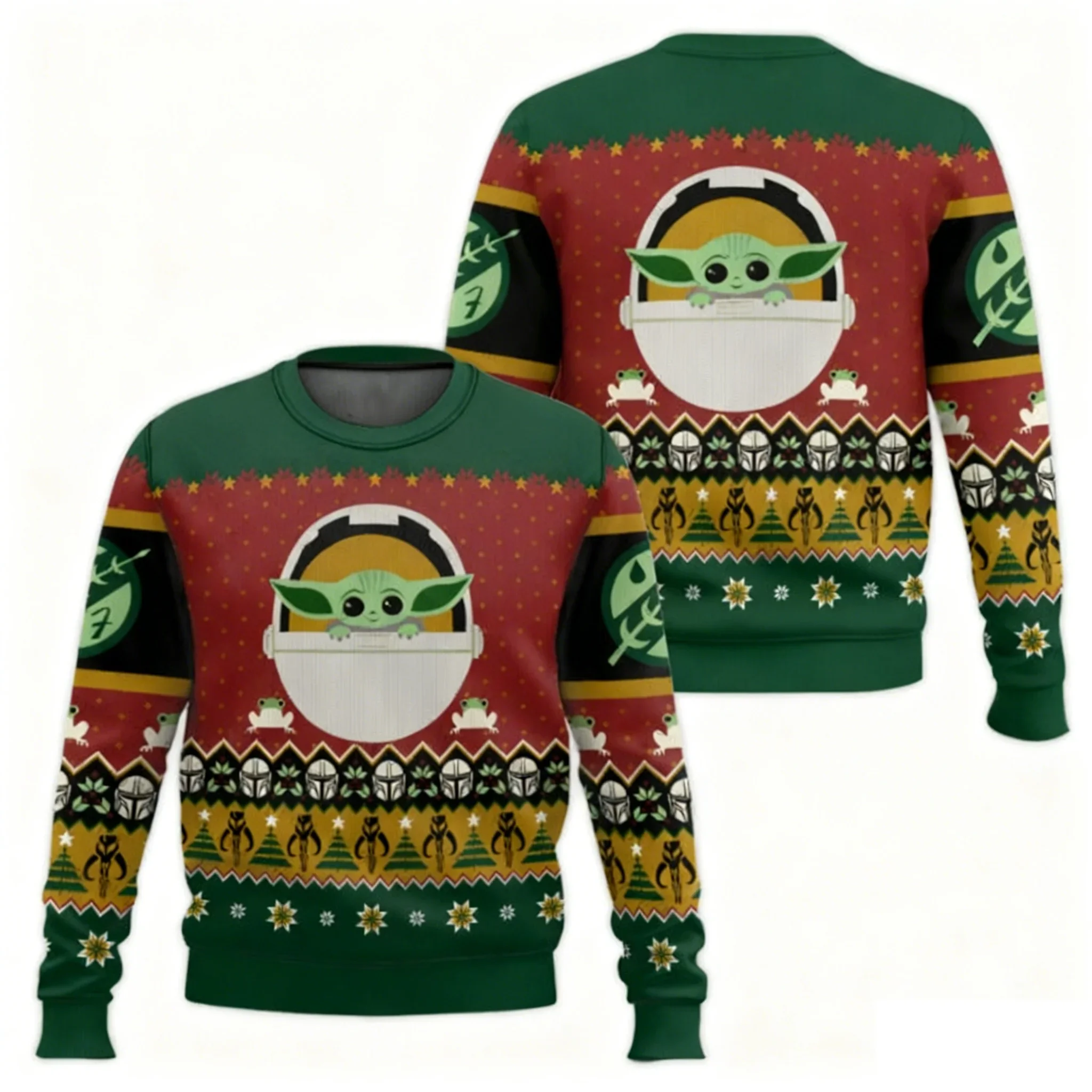 Camiseta con estampado 3D Baby Yoda Ugly manga larga Feliz Navidad 2026 nuevo jersey de moda de dibujos animados y Anime para hombre y mujer