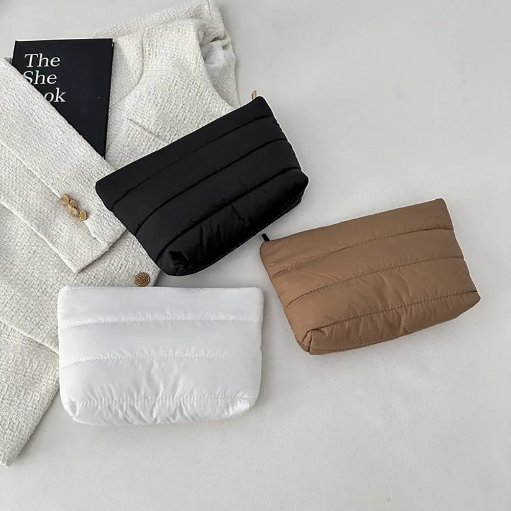 Casual Quilted Makeup Bag Solid Color Large Capacity Travel Toiletry Bag Zipper Puffy Padded Women Cosmetic Organizer Bag