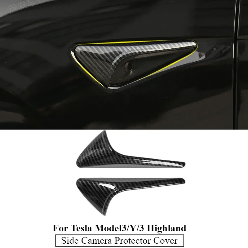 HW4.0 HW3.0 Side Camera Protector Cover For Tesla Model3/Y/3 Highland 2024 Turn Signal Fender Trim Carbon Fiber Pattern Sticker