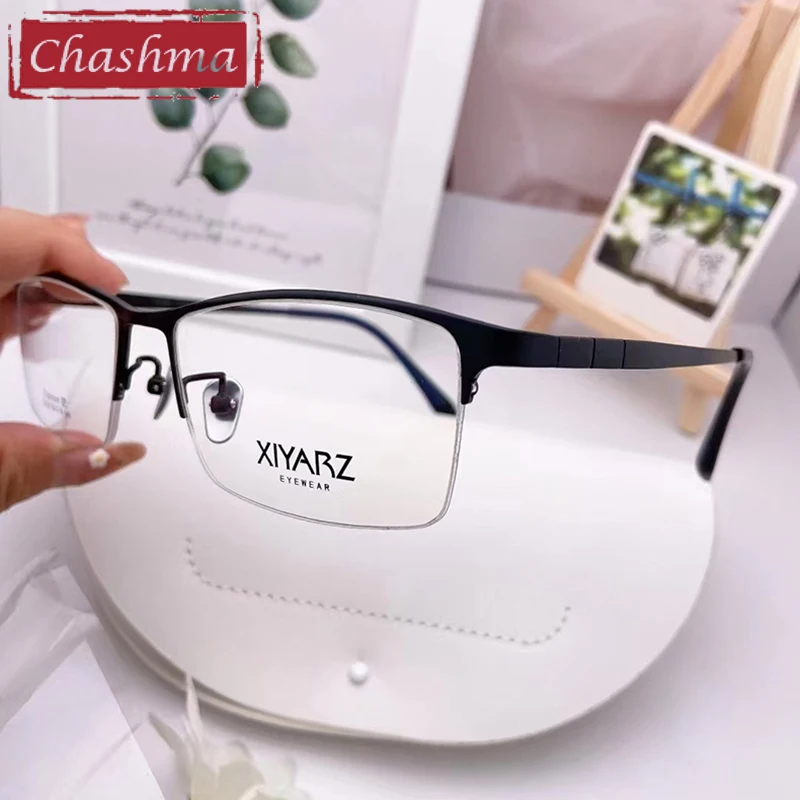 

Chashma Men Prescription Glasses Wide Face Optical Eyeglasses Frames Size 56 mm Pure Titanium Flexible Large Temples Spectalces