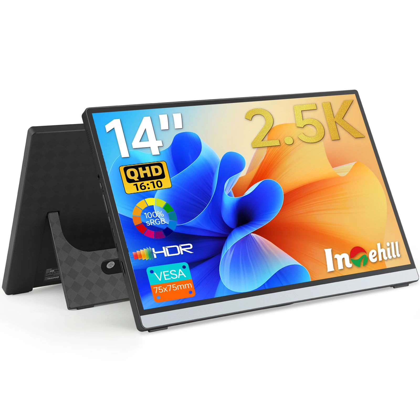

Intehill Q14ZA 14-дюймовый портативный монитор 2,5 К 2560x1600 300 нит 100% sRGB для XBox PS4/5 Switch, ноутбука, мобильного телефона, ПК, расширение