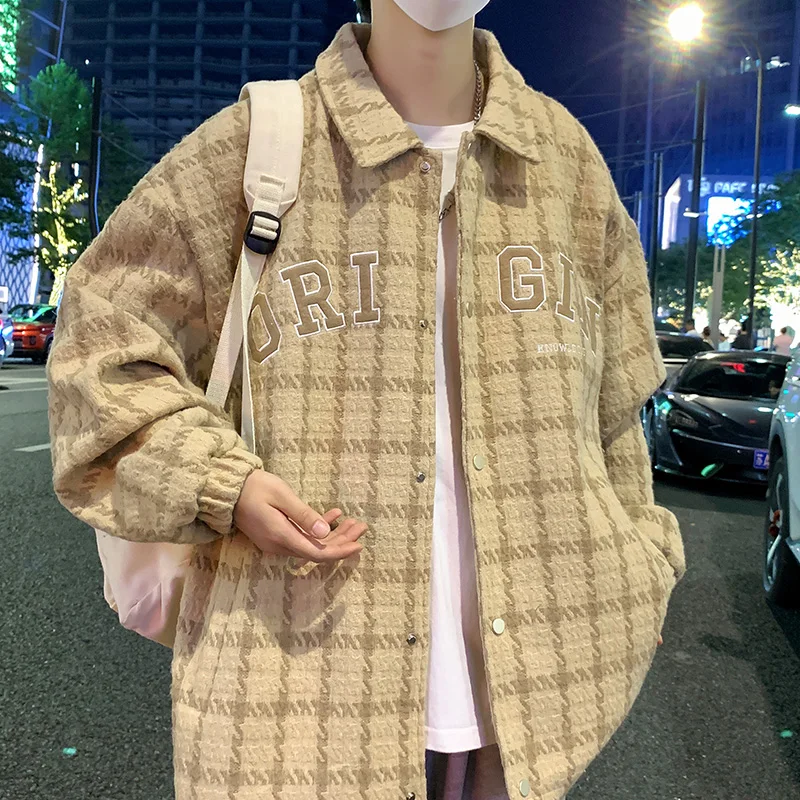 

Модная клетчатая куртка для молодых мужчин: весенне-осенняя, высококачественная, в гонконгском стиле, повседневная, винтажная верхняя одежда