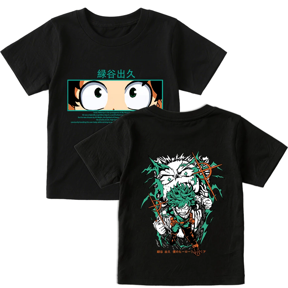 My Hero Academia Izuku Midoriya Grafik-T-Shirt aus Baumwolle mit kurzen Ärmeln für Kinder und Teenager, lässiges Anime-Top für Jungen und Mädchen, Sommer-Outwear