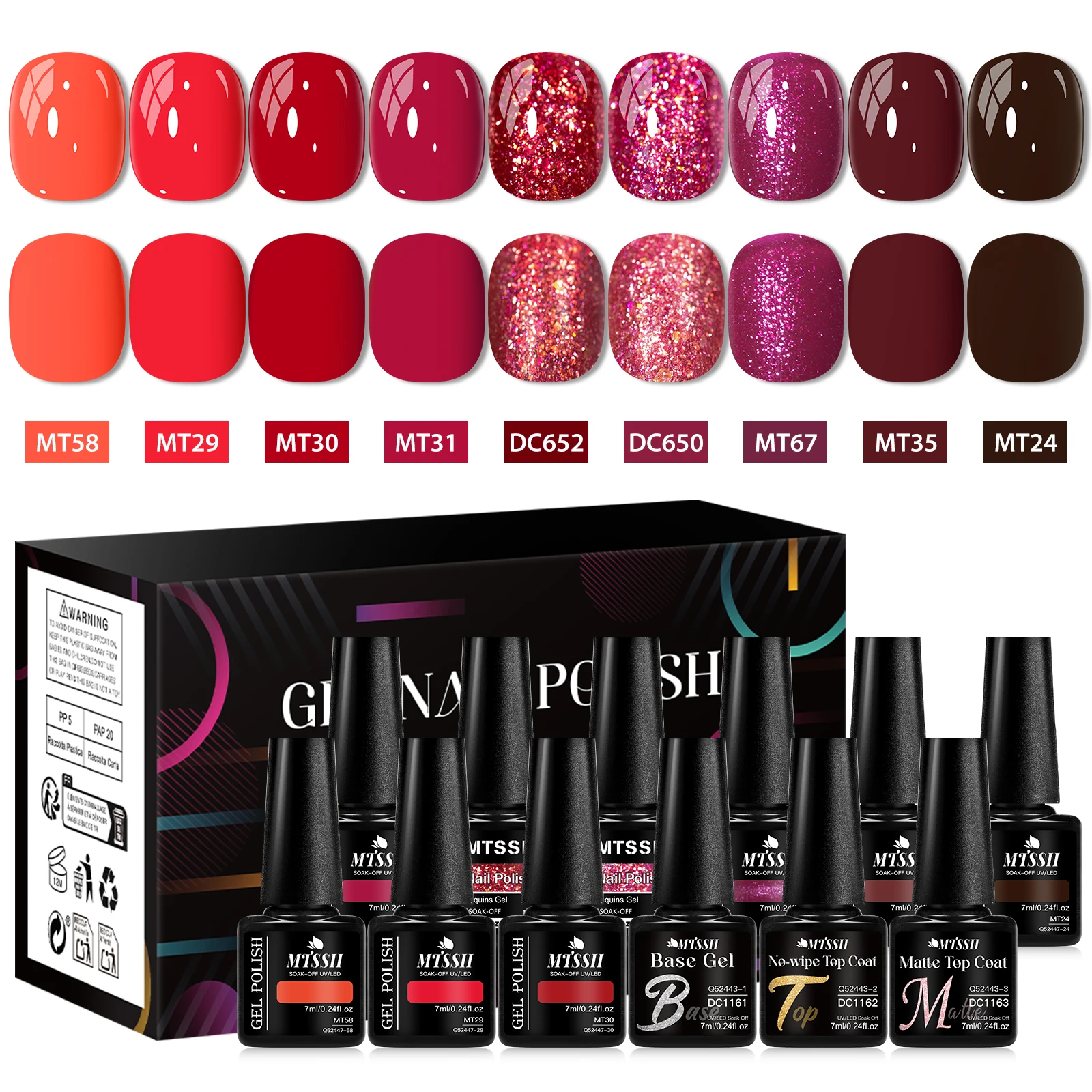 

12pcs Gel Nail Polish Set HEMA Free 7ml Glitter Semi Permanent Soak Off UV Gel Varnish Base Top Coat Manicure Nail Supplies DIY