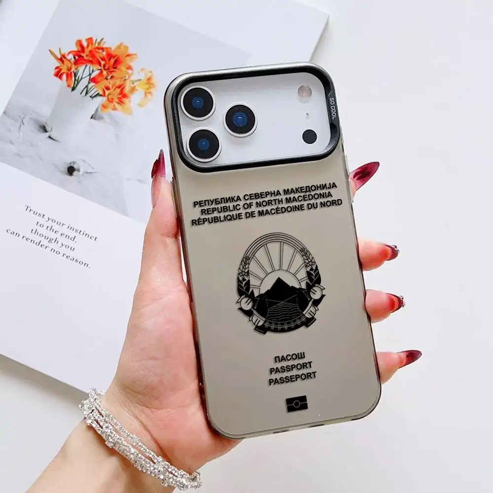 مقدونيا جواز السفر شعار جراب هاتف آيفون 17 16 15 14 13 12 11 برو ماكس الهواء ماتي ليزر أورورا للصدمات فوندا PIKPAKA
