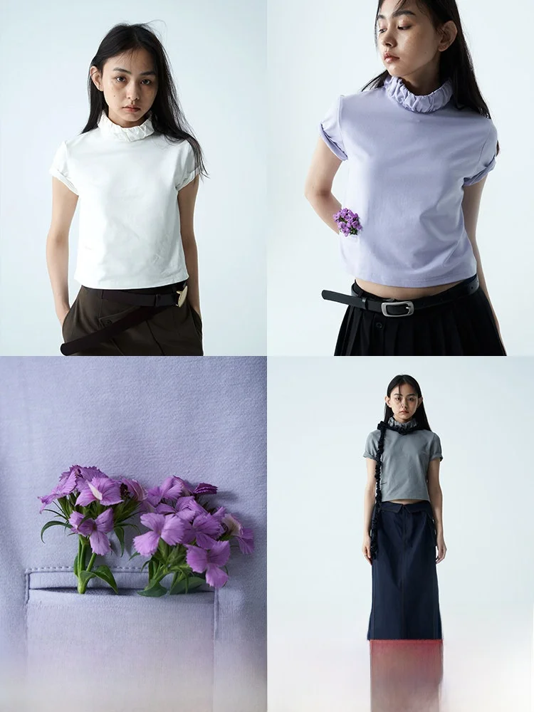 

DOSORDONTS Tee-Color Air Pleat round Ne ort Sve Women's irt ket Zipper T-irt Summer Cotton Blend Comfortable