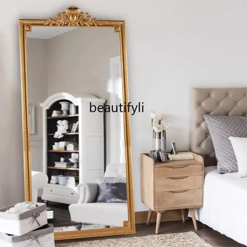 

Retro French full-length mirror American floor mirror wall hanging household carved cloakroom large light luxury European style
