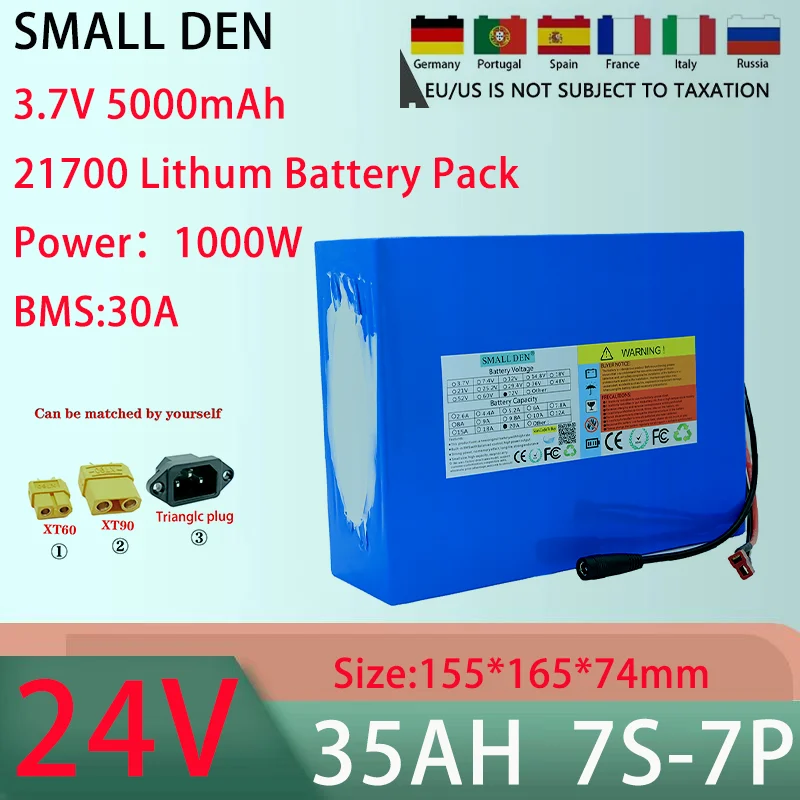 New 24V 35AH 7S7P 21700 lithium battery pack With 30A BMS 100-750W high-power rechargeable battery+29.4V 5A charger