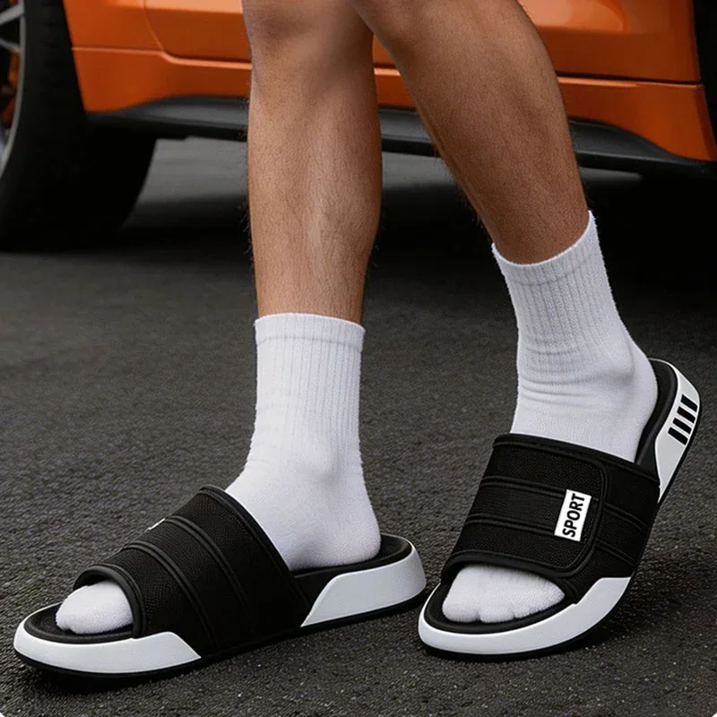 ZUOFU Herren-Sportpantoffeln in großen Größen 40-47 mit flacher, weicher EVA-Sohle, rutschfeste Sommerschuhe für drinnen und draußen, für Zuhause und Streetwear. – Detail 4