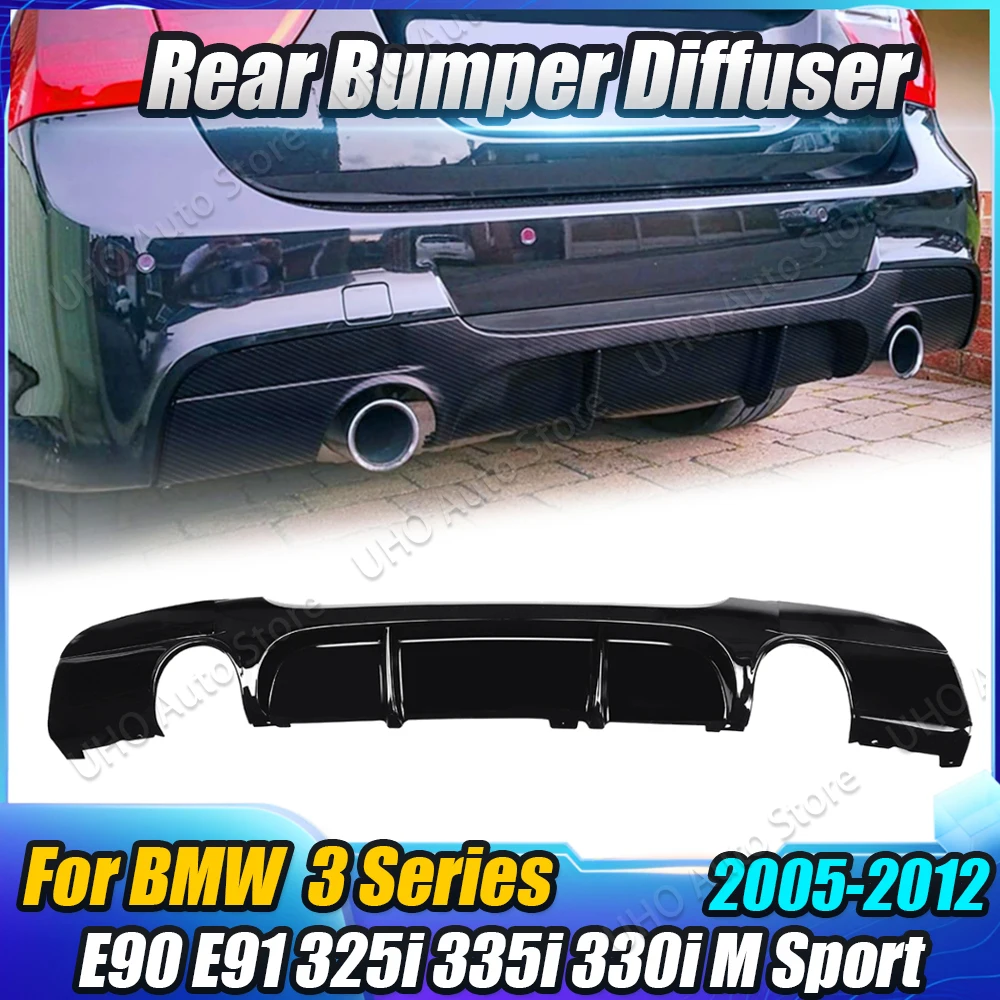 Car Rear Bumper Diffuser Lip With Light Dual Lip Splitters Spoiler For BMW E90 E91 M Sport 318i 320i 328i 330i 335i 2005-2013