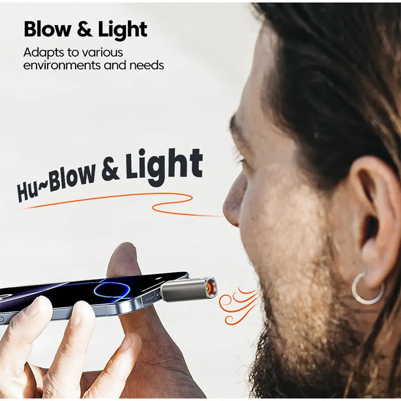 ولاعة سجائر صغيرة من Apple Type-c ولاعة محمولة سلك التنغستن تهب السلامة توفير الطاقة للاستخدام في الهواء الطلق للسفر في الهواء الطلق