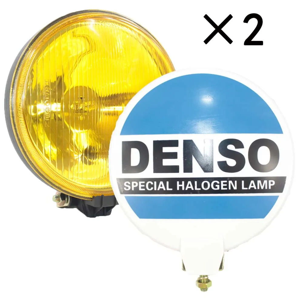 Pair DENSO Round Fog Lamp Yellow Glass + Cover With H3 12V 55 Bulb - Universal