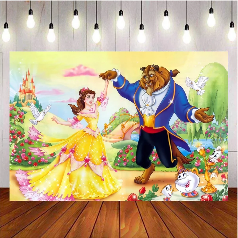 Belle Princess Beauty And The Beast Photo Backdrop Background Photography Baby Shower Girl Birthday Decoration Party Props Kid's