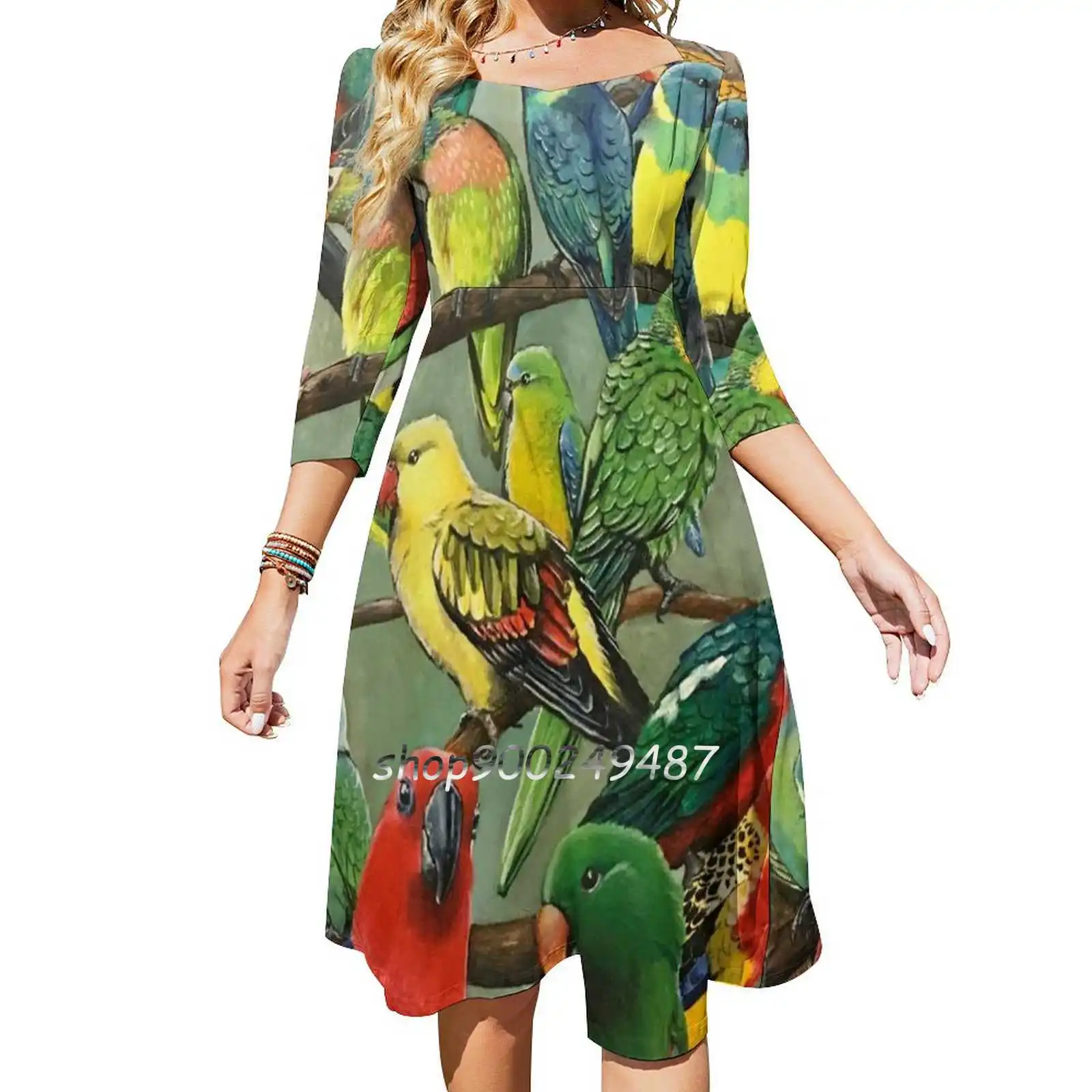 Australian Parakeets Elegant Party Women Dress Slim Multiple Styles Dresses Casual Dresses Australian Parakeets Parrots