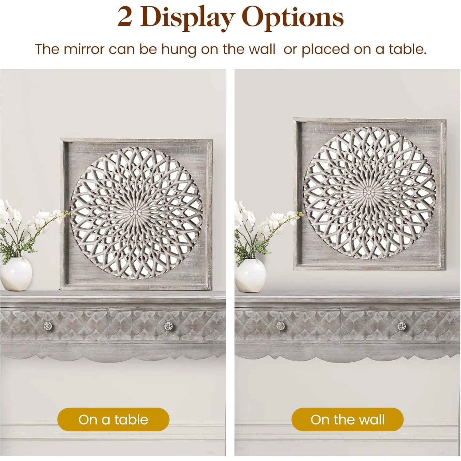 Solid Wood Entryway Table, Farmhouse Console Table with Storage and Carved Drawers, Rustic Console Tables for Entryway