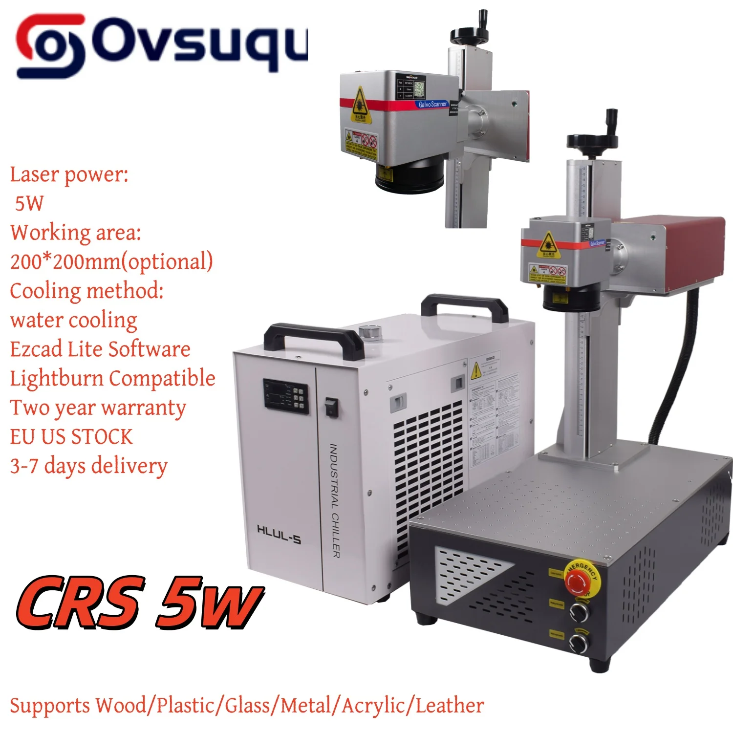 

CRS 5w UV Laser Marking Machine 355nm 5w JPT UV Laser Engraver Machine for Metal Glass Wood Acrylic PVC Water Cooling