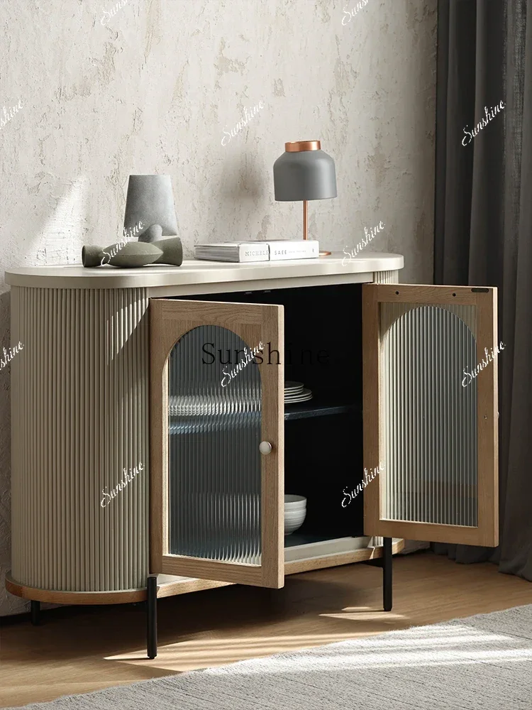 

Expression Modern French Rustic Vintage Oak Glass Two Door Side Cabinet Entrance TF