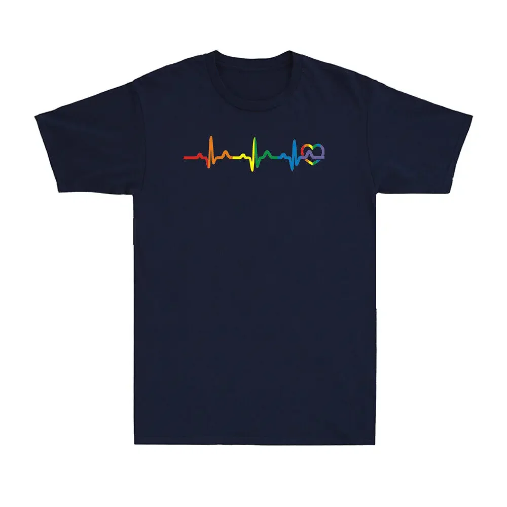 LGBTQ+ Gay Pride Heart Men's T-shirt: Rainbow Heartbeat Trans Bi Queer Tee High Quality 100%Cotton Short Sleeve