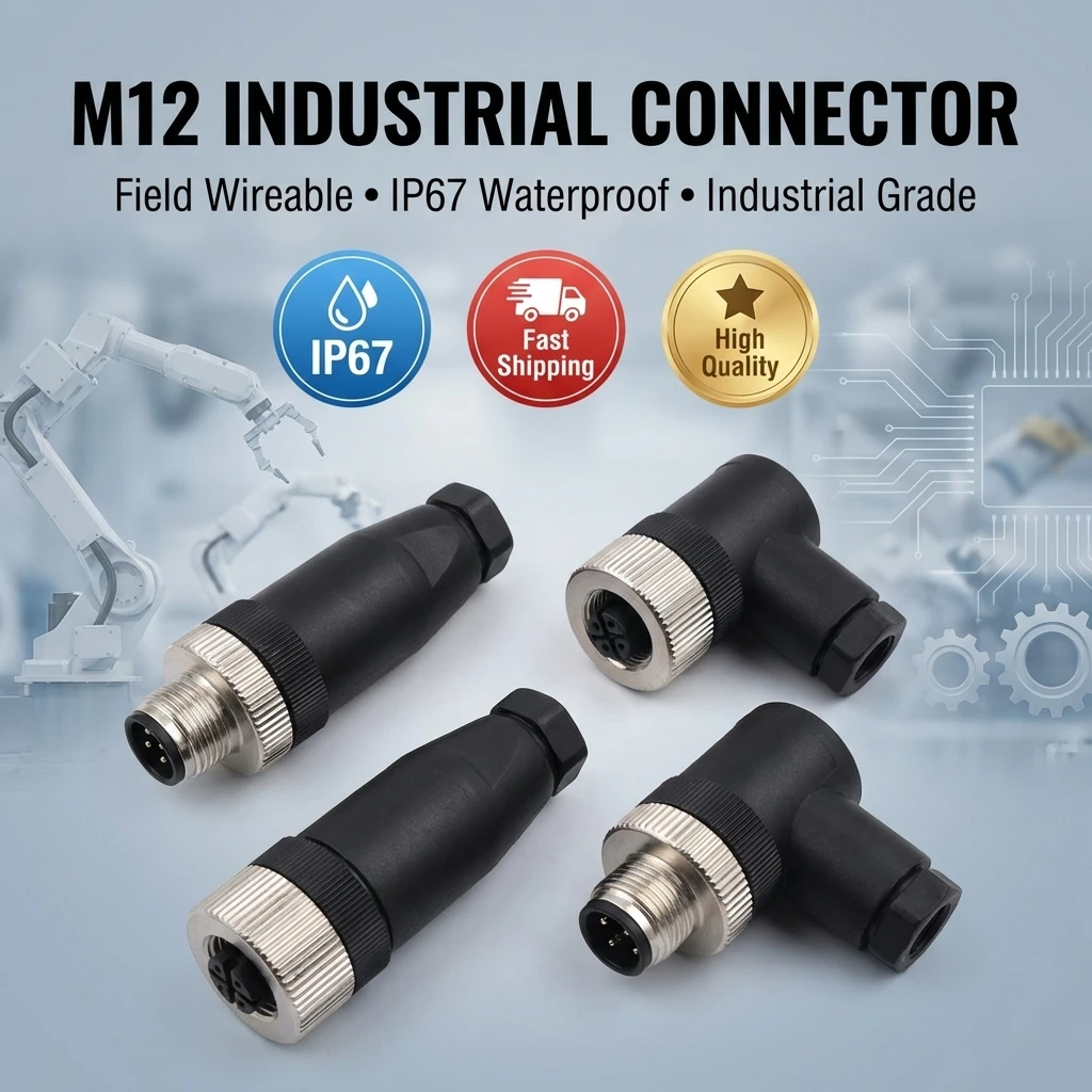 

1 шт. Разъем датчика M12 12 мм, прямой угловой, водонепроницаемый, с резьбовым соединением, 4, 5, 8-контактный, PG7